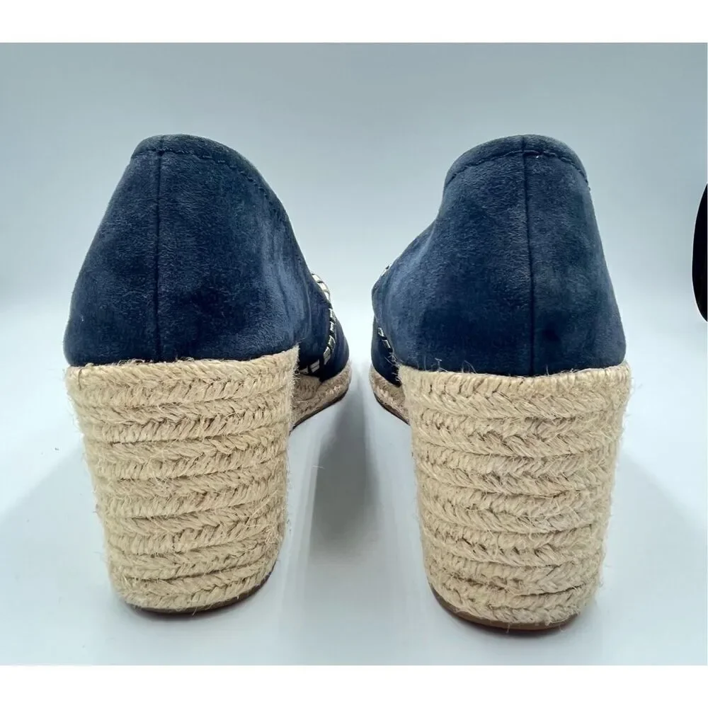 Jack Rogers Preppy Palmer Wedges Espadrille Suede Midnight Blue Gold size US 10